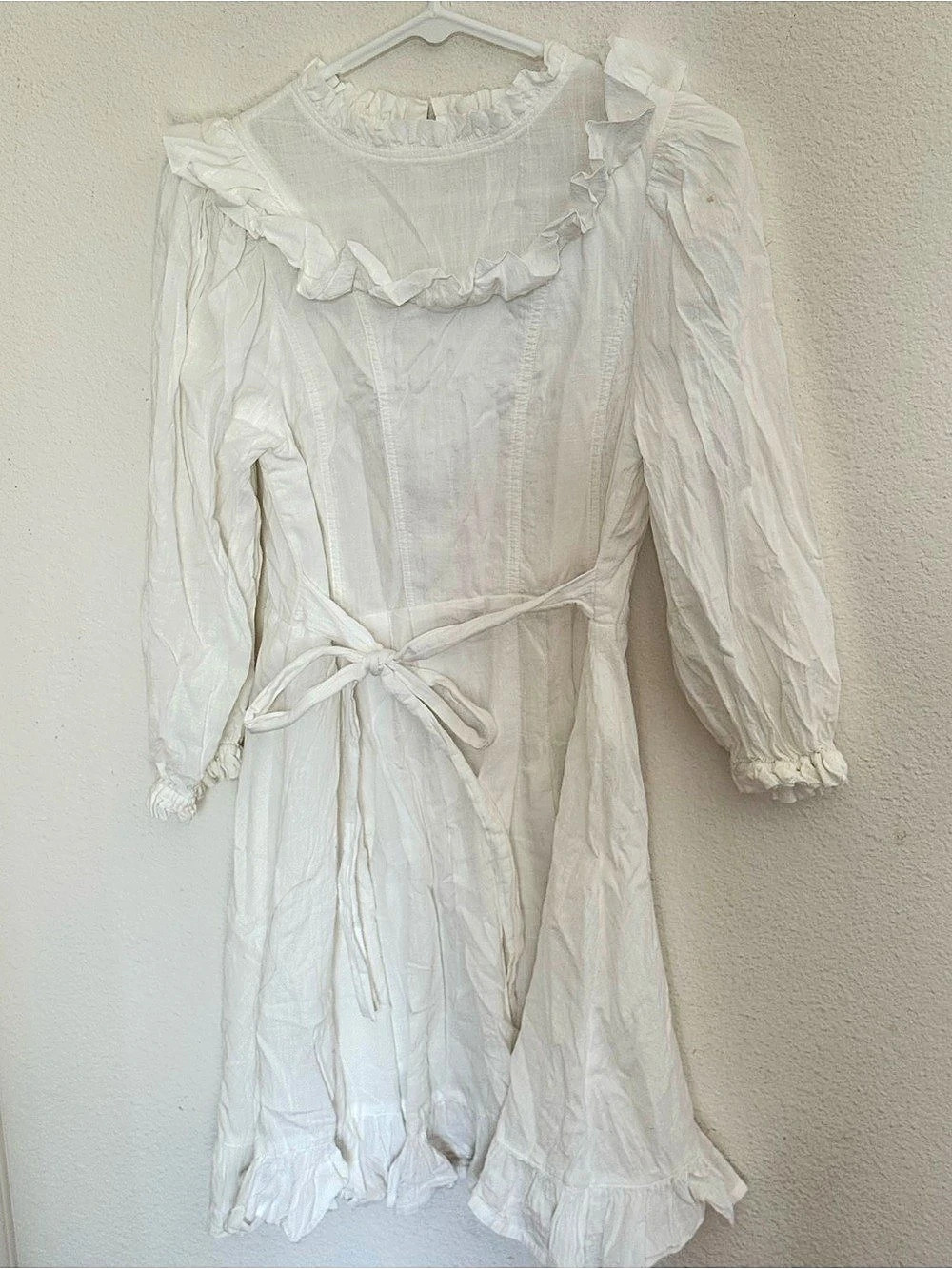Kara Thoms White Cotton Ruffle Prairie Mini Dress XS